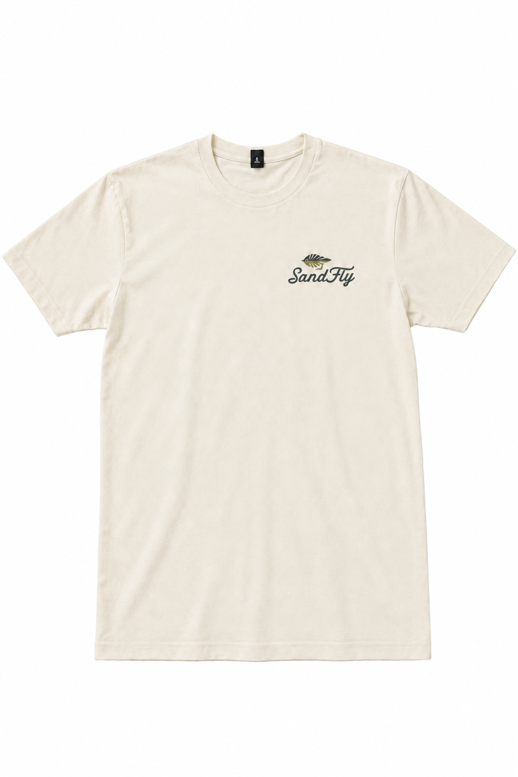 Ecru T-shirt with chest logo on a white background