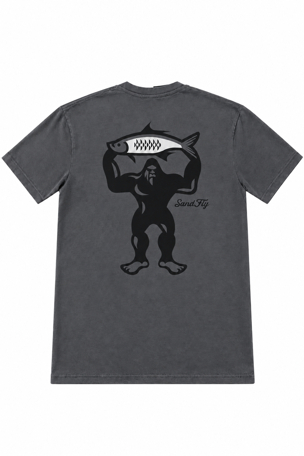 Gray shirt, back view, with richer fabric color