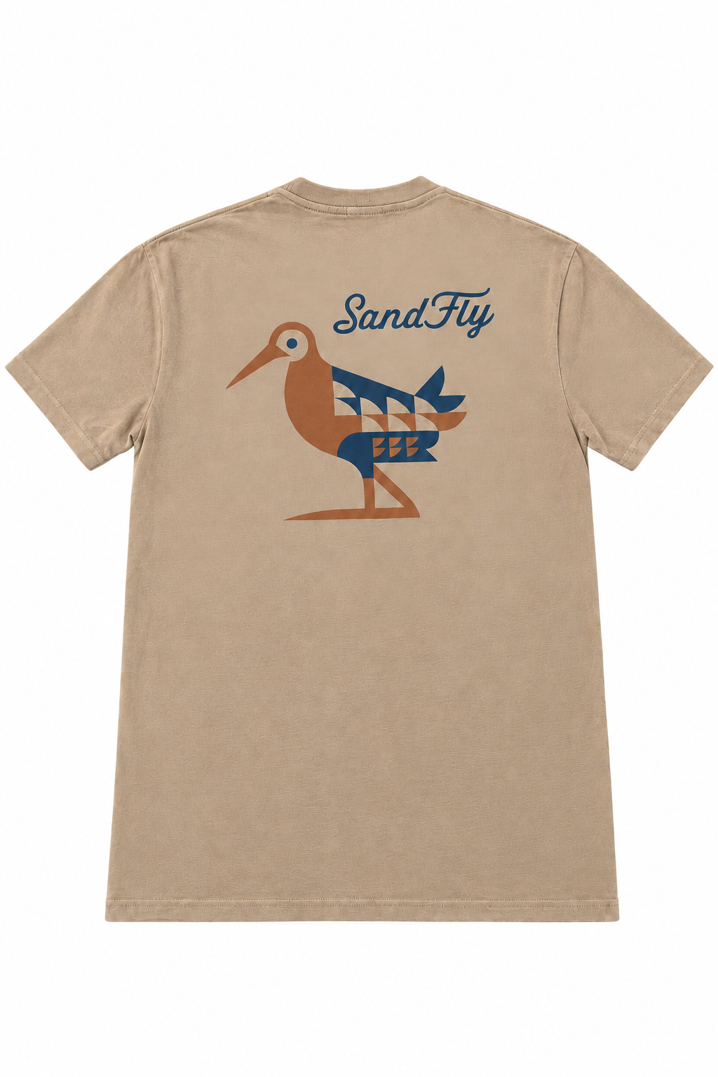 Tan shirt, back view, on a white background